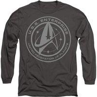 Star Trek Men's Discovery Enterprise Crest Long Sleeve T Shirt-Charcoal in Charcoal | Size: Medium