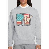MTV Men's American Logo Crew Sweatshirt, Athletic Heather in Light Grey | Size: Medium
