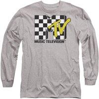 MTV Men's Checker Board Logo Long Sleeve T Shirt-Athletic Heather in Light Grey | Size: Medium