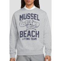 Spongebob Men's Mussle Beach Lifting Team Crew Sweatshirt, Athletic Heather in Light Grey | Size: 2XL