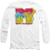 MTV Men's Paint Logo Long Sleeve T-Shirt, White | Size: Medium