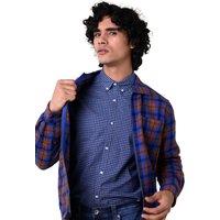 Enorsia Men's Galaxy Blue Check Regular Fit Long Sleeve Shirt | Size: Medium