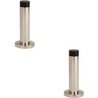 Loops 2x Wall Mounted Doorstop Cylinder on Rose Rubber Tip 102 x 22mm Bright Steel in Metallics