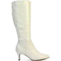 XY London Women's 'Coby' Pointed Mid Stiletto Heel Knee High Boots in White | Size: 7