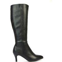 XY London Women's 'Coby' Pointed Mid Stiletto Heel Knee High Boots in Black | Size: 7