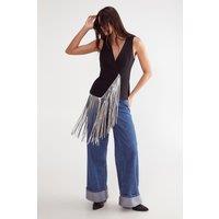 NastyGal Women's Tailored Faux Leather Fringed Top in Black | Size: 6