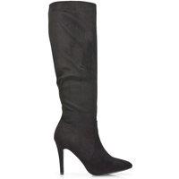 XY London Women's 'Savvy' Pointed Toe Long Knee High Stiletto Heeled Boots in Jet Black | Size: 6