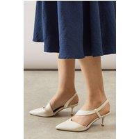 Wallis Women's Wide Fit Evelyn Asymmetric Slingback Kitten Heel Court Shoes in Bone | Size: 3