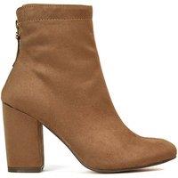 XY London Women's 'Evia' Zip-Up Mid Block Heel Sock Ankle Boots in Tan | Size: 8