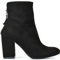 XY London Women's 'Evia' Zip-Up Mid Block Heel Sock Ankle Boots in Jet Black | Size: 8