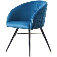 Life Interiors Single Vittorio Velvet Dining Chair with Black Metal Legs, Quilted Design Modern Accent Chair in Blue