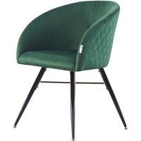 Life Interiors Single Vittorio Velvet Dining Chair with Black Metal Legs, Quilted Design Modern Accent Chair in Green