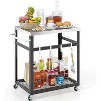 Costway 2-tier Outdoor Grill Cart on Wheels Pizza Oven Stand Trolley in Silver
