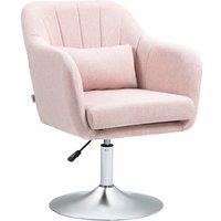 HOMCOM Stylish Retro Linen Swivel Tub Chair Steel Frame Cushion Seat Pink