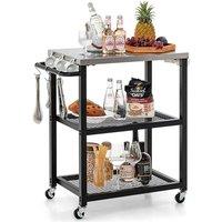 Costway 3-tier Outdoor Grill Cart on Wheels Pizza Oven Stand Trolley in Silver