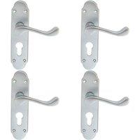 Loops 4x PAIR Victorian Upturned Handle on Euro Lock Backplate 170 x 42 Satin Chrome