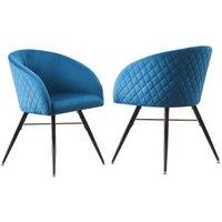 Life Interiors Set of 2 Vittorio Velvet Dining Chairs with Black Metal Legs, Quilted Design Modern Accent Chair in Blue