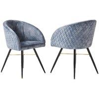 Life Interiors Set of 2 Vittorio Velvet Dining Chairs with Black Metal Legs, Quilted Design Modern Accent Chair in Grey