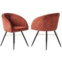 Life Interiors Set of 2 Vittorio Velvet Dining Chairs with Black Metal Legs, Quilted Design Modern Accent Chair in Wine
