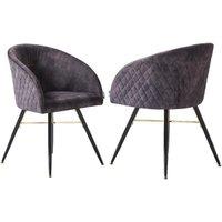 Life Interiors Set of 2 Vittorio Velvet Dining Chairs with Black Metal Legs, Quilted Design Modern Accent Chair