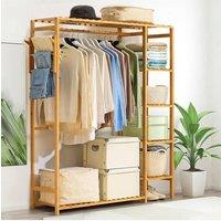 H&O Direct Wooden Clothes Rack with Side Hooks in Brown