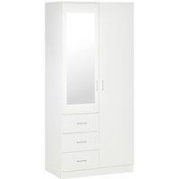 HOMCOM 2 Door Wardrobe Adjustable Shelf 3 Drawers Mirror Home Storage 180cm in White | Size: 180 cm x 80 cm