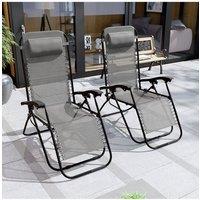 Home Discount Garden Vida Reclined Zero Gravity Chairs Set - 2 UKFR Fabric Furniture in Grey