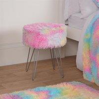 OHS Fluffy Footstool Hairpin Fleece Bedroom Vanity Seat Modern Pouffe Decor Chair in Pink