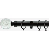 New Edge Blinds Matt Black 28mm Glass Bubbles Fixed Length Metal Curtain Pole in Jet Black | Size: 125 cm
