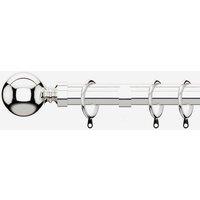 New Edge Blinds Polished Chrome 28mm Ball Fixed Length Metal Curtain Pole in Metallic Silver | Size: 115 cm