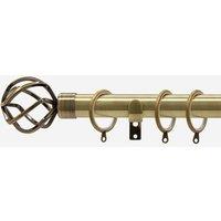 New Edge Blinds Antqiue Brass 28mm Cage Fixed Length Metal Curtain Pole in Bronze | Size: 130 cm