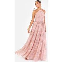 Maya Deluxe Women's Floral Self-Tie Halter Neck Maxi Dress in Pink | Size: 18