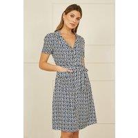 Yumi Women's Navy Geo Print Retro Style Shirt Dress | Size: 8