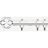 New Edge Blinds Polished Chrome 28mm Cage Fixed Length Metal Curtain Pole in Metallic Silver | Size: 380 cm