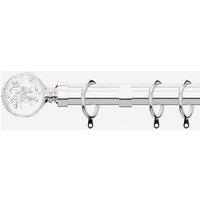 New Edge Blinds Polished Chrome 28mm Glass Bubbles Fixed Length Metal Curtain Pole in Metallic Silver | Size: 390 cm
