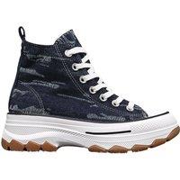 IVACHY Women's High Top Canvas Casual Comfy Daily Wear Chunky Flatform Wedge Trainers in Mid Navy | Size: 7