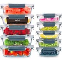 VonShef 10 Piece Meal Prep Food Lunch Boxes 1L & 370ml Glass Containers with Lids in Clear