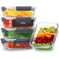 VonShef 5 Piece Meal Prep Food Lunch Boxes 1L Airtight Glass Containers with Lids in Clear | Size: 5 Pack