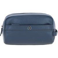 Brampton London Men's 'Aqualuxe' Real Leather Wash Bag in Navy