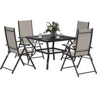 OUTSUNNY 5 PCs Garden Dining Set, Folding Chairs & Metal Top Table, Khaki
