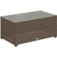 OUTSUNNY Outdoor Coffee Table, Glass Top Rattan Side Table, Brown