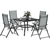 OUTSUNNY 5 PCs Garden Dining Set, Folding Chairs & Metal Top Table, Grey