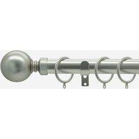 New Edge Blinds Brushed Steel 28mm Ball Fixed Length Metal Curtain Pole in Silver | Size: 190 cm
