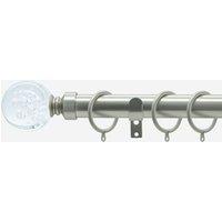New Edge Blinds Brushed Steel 28mm Glass Bubbles Fixed Length Metal Curtain Pole in Silver | Size: 240 cm