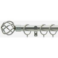 New Edge Blinds Brushed Steel 28mm Cage Fixed Length Metal Curtain Pole in Silver | Size: 290 cm