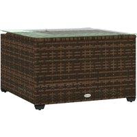 OUTSUNNY Outdoor Coffee Table with Glass Top, Rattan Side Table in Brown