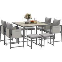 OUTSUNNY 8 Seater Garden Dining Set, Cube Garden Furniture with Cushions in Grey