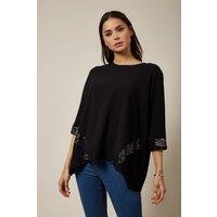 HOXTON GAL Women's Oversized Ruffle Sleeve Relaxed Fit Top in Black | Size: 8-10