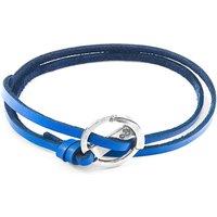 ANCHOR & CREW Men's Ketch Anchor Silver & Flat Leather Bracelet in Blue