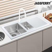 JASSFERRY White Glass Kitchen Sink Right Drainer